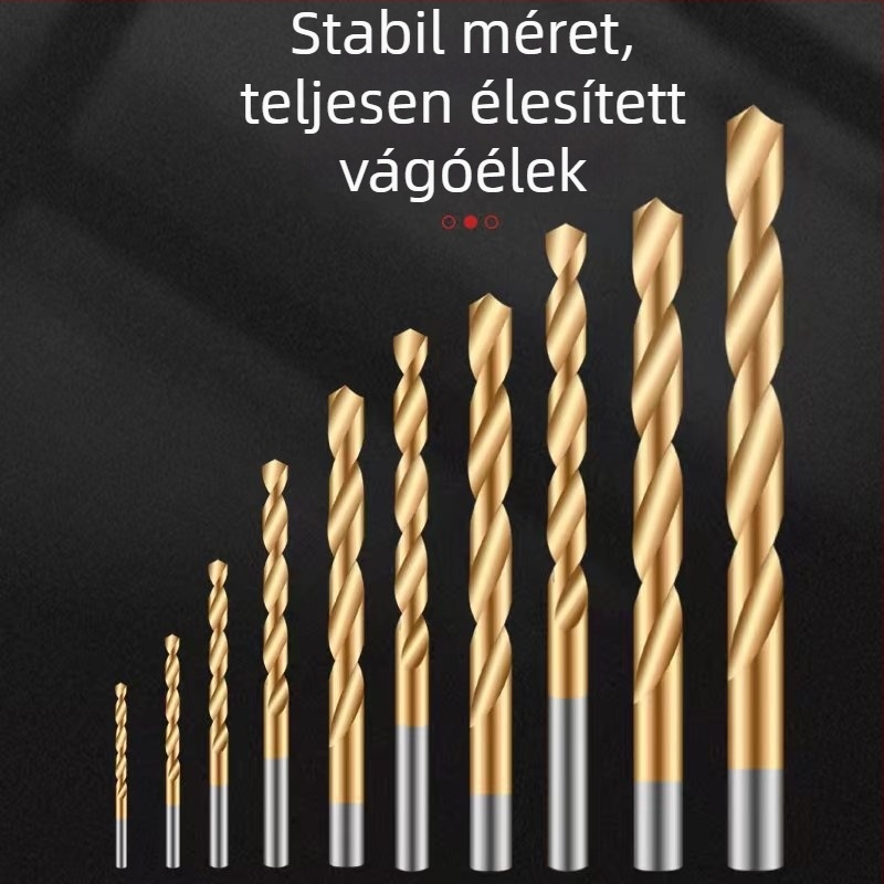 230 darab titánbevonatú egyenes szárú fúrókészlet faipari felhasználásra, műanyag dobozban