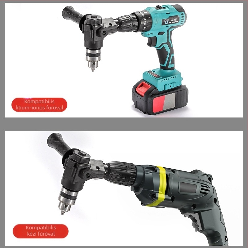 Elektromos 90°-os szögadapter fúróhoz és csavarozóhoz – patron, univerzális fúrófej