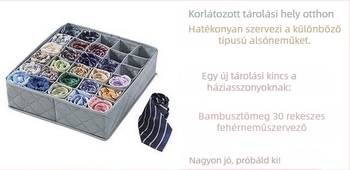 G1128 30 rekeszes tároló doboz nemszövött anyagból, 11L kapacitás, ideális ágy alatti és szekrénybeli rendezéshez.