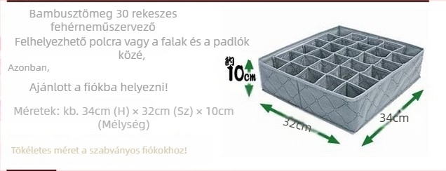 G1128 30 rekeszes tároló doboz nemszövött anyagból, 11L kapacitás, ideális ágy alatti és szekrénybeli rendezéshez.