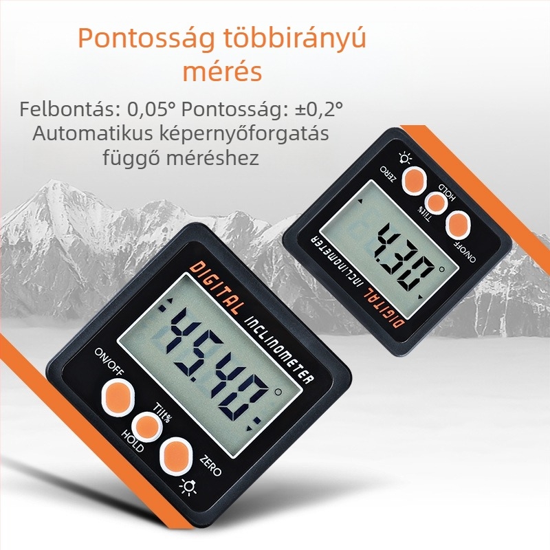 Mini elektronikus digitális dőlésmérő mágneses talppal, tartomány 4×90°, nagy pontosságú
