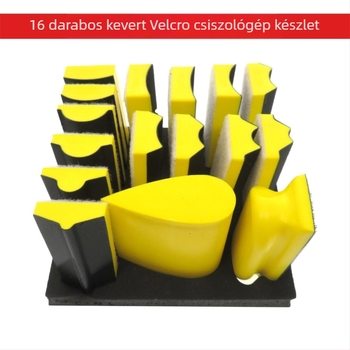 Kézi csiszoló korong Velcro rögzítéssel, 16 darabos készlet, kevert formák, PU hab, csiszolópapír