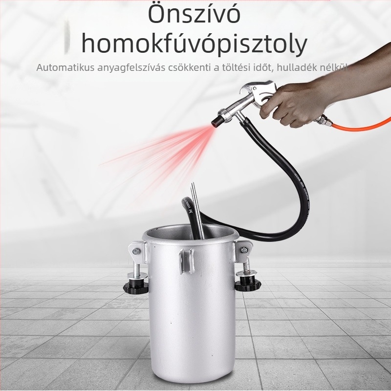 Légnyomású homokszórópisztoly, kompakt homokszóró készülék, önszívó, nagy nyomás, felújítás, rozsdát és szennyeződéseket eltávolítva