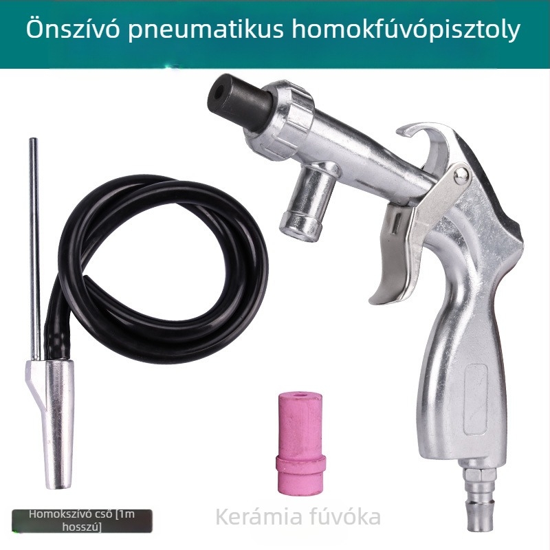 Légnyomású homokszórópisztoly, kompakt homokszóró készülék, önszívó, nagy nyomás, felújítás, rozsdát és szennyeződéseket eltávolítva