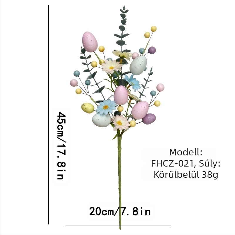 Húsvéti tojás dekorációs kompozíció színes műbogyóval és eukaliptusszal — anyag: hab; csomagolás: Opp táska; márka: Linyi Shangyi; nem importált