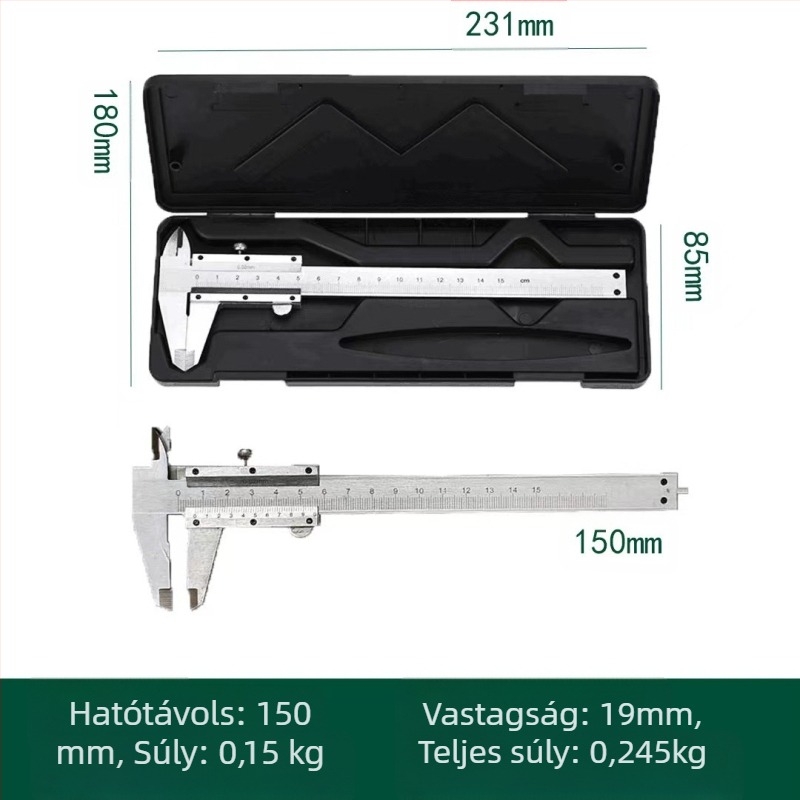 Digitális tolómérő rozsdamentes acélból, 0-150 mm, magasság és mélység mérés, ipari minőség