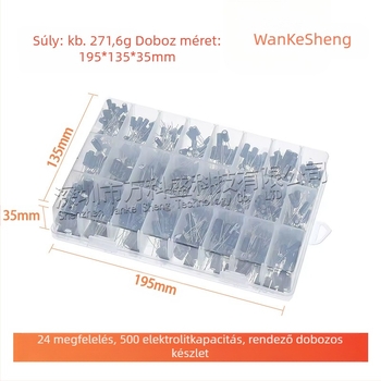 Elektrolit kondenzátorok rendező dobozos készlet, 500 darab, 24 specifikáció, 0,1–1000 µF tartomány