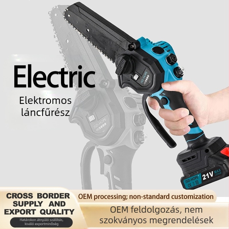 Kézben tartható elektromos láncfűrész akkumulátoros Li-ion, 220V, alumíniumötvözet lánc