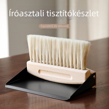 Mini asztali seprű és porlapát készlet, rozsdamentes acélból, kiadva 2018-ban, csomagolás 1 darab.