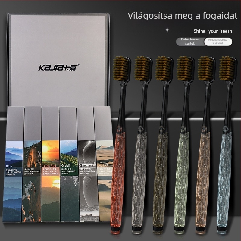 Kézi fogkefe - Kaja, lágy sörték, Modell 668, 60 db, Ajándék dobozban, egyedi csomagolásban, felnőttek számára