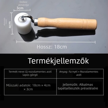 POM sík szögű nyomógörgő fa markolattal – kézműves tapétajavításhoz