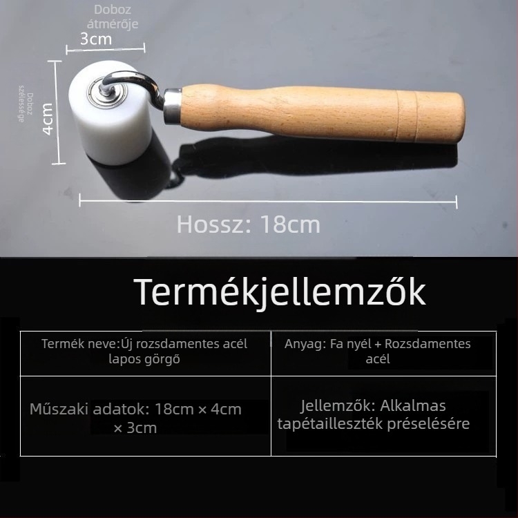 POM sík szögű nyomógörgő fa markolattal – kézműves tapétajavításhoz