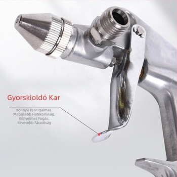 K-3 autó belső festőpisztoly, 0,5 mm fúvóka, gravitációs adagolás, alumínium-réz test, 0,45 kg