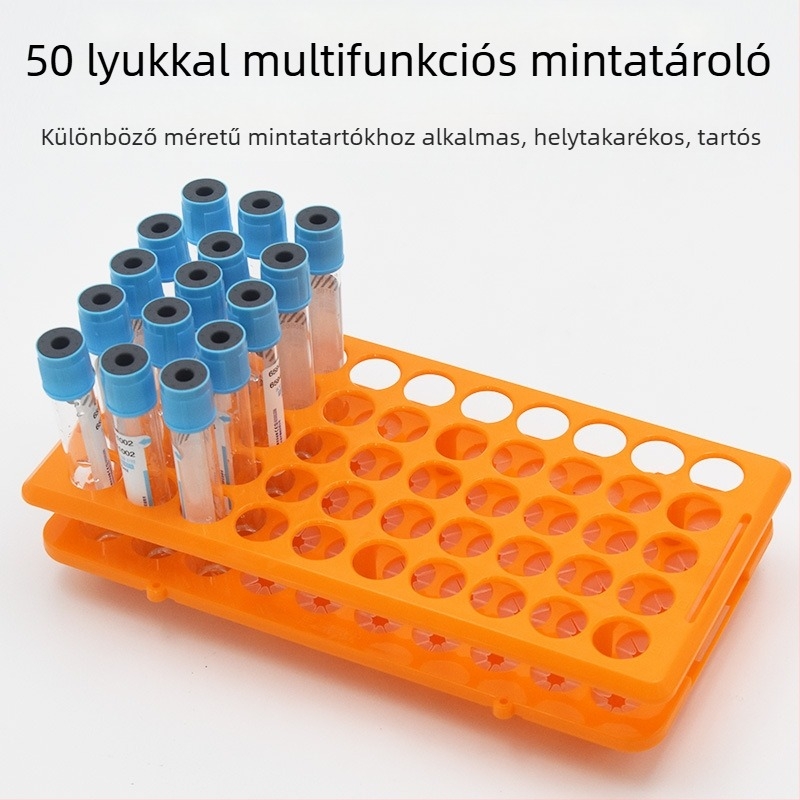 50 lyukú kísérleti csőállvány, steril, eltávolítható, vérvételi csövekhez és mintatároló üveghez