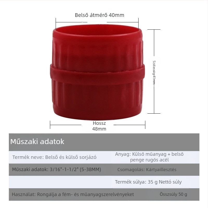Csőél-lapító eszköz belső és külső élekhez – alkalmas műanyag, réz és fém csövekre; egyszerű típusú modell