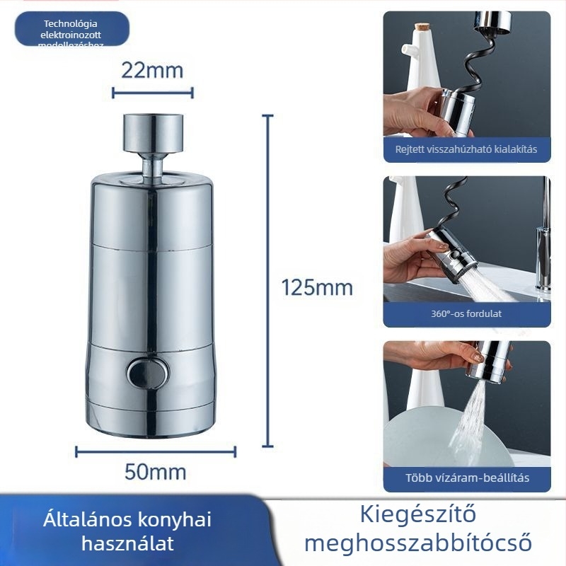 Konyhai mosogató csaptele kihúzható kimenettel, modell CLDD2YS, anyag rozsdamentes acél + ABS, egykaros vezérlés, névleges nyomás 10, üzemi hőmérséklet 85°C