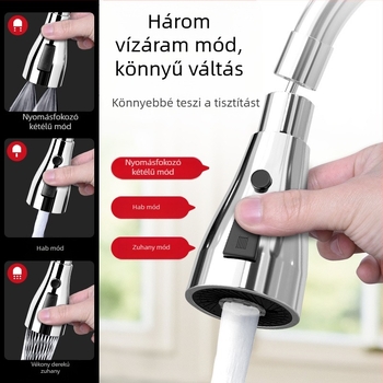 Konyhai mosogató csapfeje forgatható univerzális toldóval és szűrőfejjel – anyag: réz/ABS, egykezes vezérlés, elektroplakkolás és sütőlak bevonat, egyszerű telepítés, 0–70°C üzemhőmérséklet