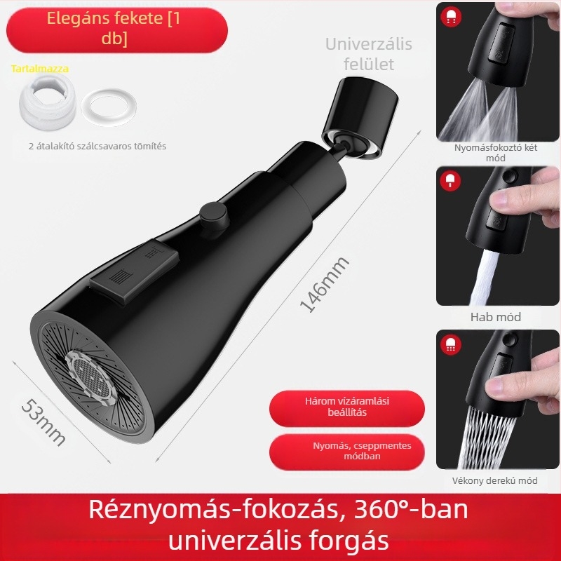 Konyhai mosogató csapfeje forgatható univerzális toldóval és szűrőfejjel – anyag: réz/ABS, egykezes vezérlés, elektroplakkolás és sütőlak bevonat, egyszerű telepítés, 0–70°C üzemhőmérséklet