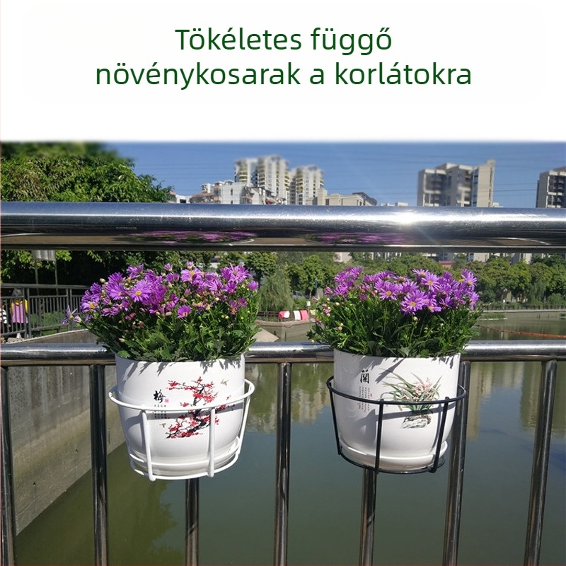 Erkélyes növényállvány acélból, lógó típus, egyemeletes, Round Series modell, egyszerű és modern stílus, kombinálható