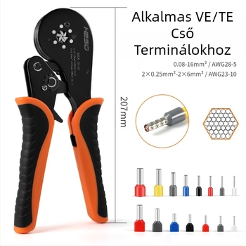 HESO HSC816-6A csőtípusú terminálok crimpelő fogó, 0,08–16 mm, magas precizitású VE terminál