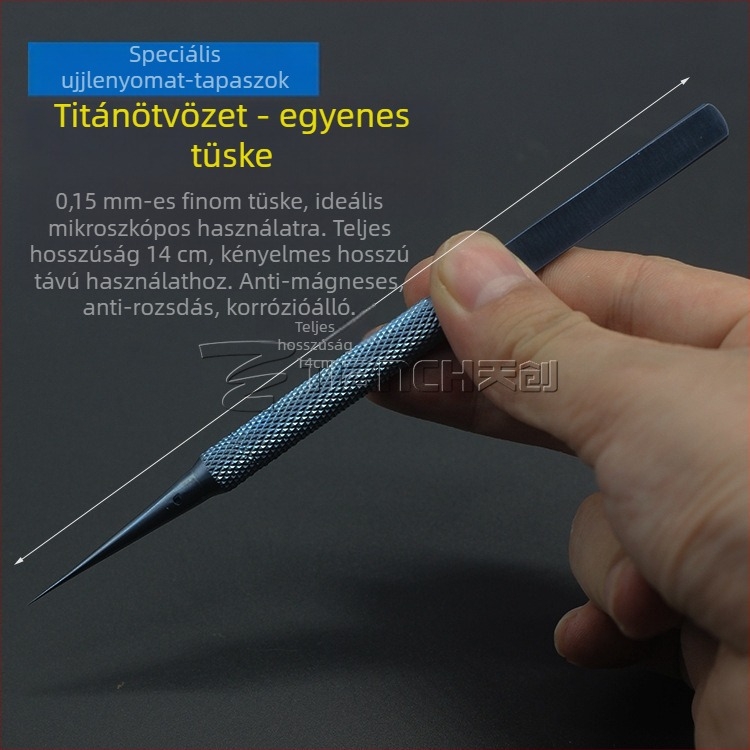 Titánium-ötvözetből készült csipesz egyenes és görbült heggyel, antimagnetikus, elektronikai javításokhoz