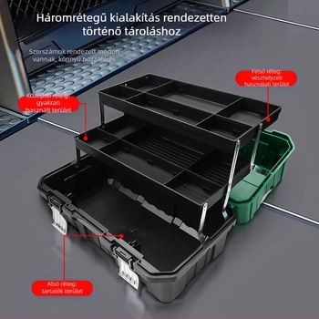 XTuosen Háromrétegű Hajtogatható Szerszámtartó — Hordozható Vízálló Műanyag Doboz Otthoni és Autókarbantartáshoz