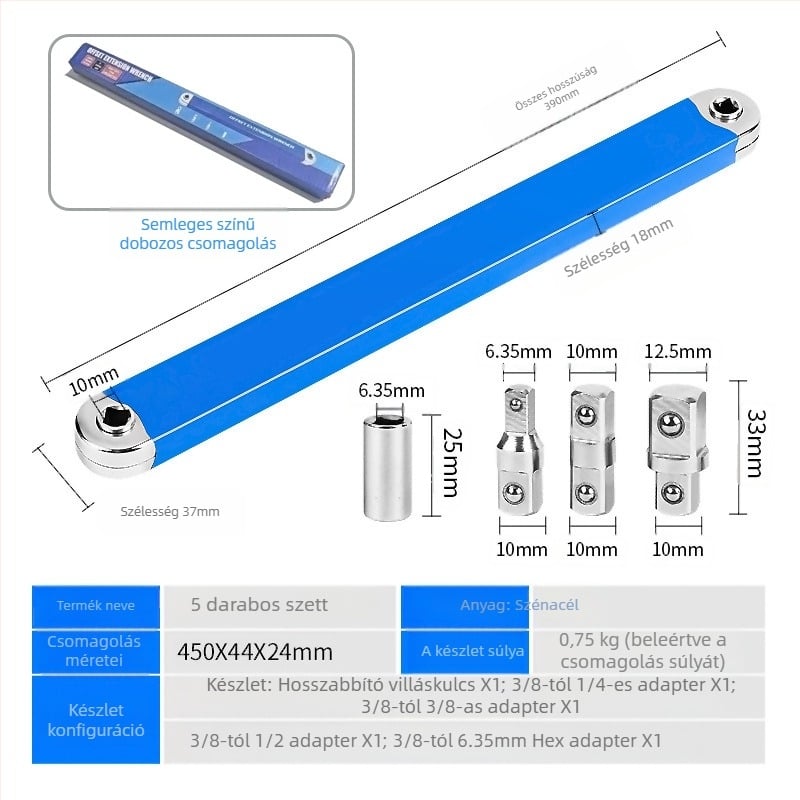 Hosszabbított többfunkciós univerzális állítható hosszabbító kulcs, kétfejű ratchet, magas széntartalmú acél, elektroplatált