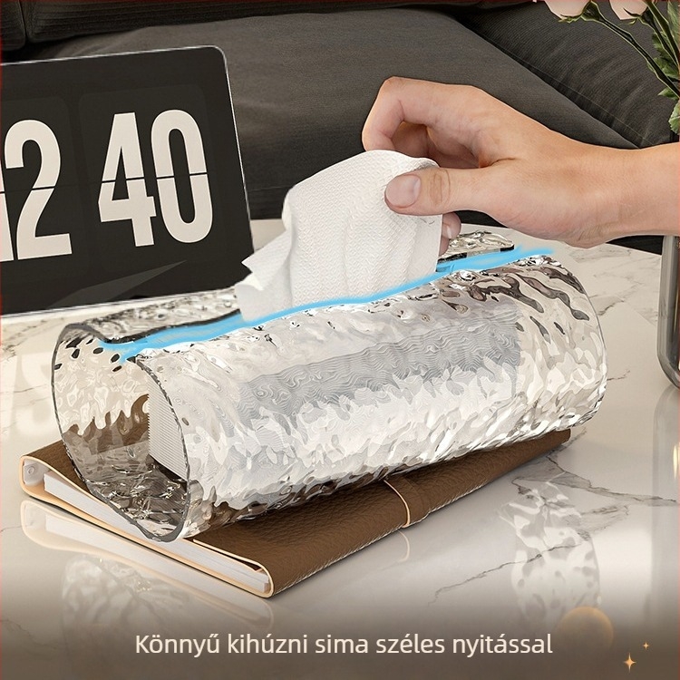 Vízredő mintás papírzsepi tartó – műanyag, vízálló, húzható zsebkendőkhöz, Light Luxury stílus, Modell 1