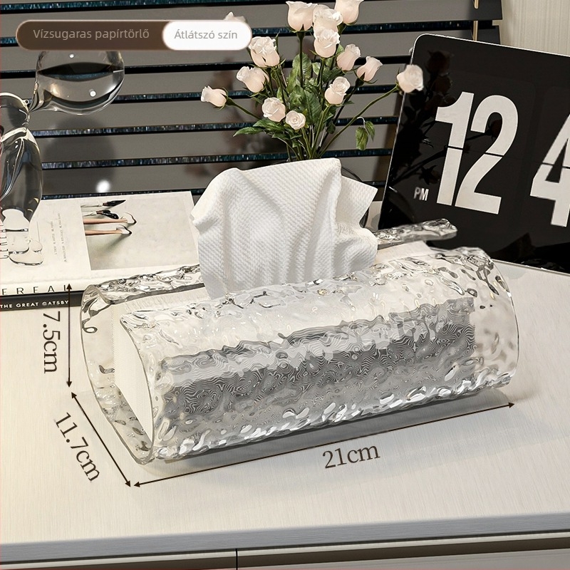 Vízredő mintás papírzsepi tartó – műanyag, vízálló, húzható zsebkendőkhöz, Light Luxury stílus, Modell 1