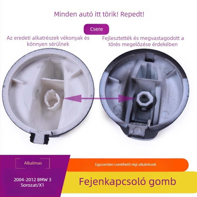BMW 1-es sorozat/3-as sorozat/X1 fényszóró kapcsoló gombfedél, kompatibilis E81/E82/E87/E88/E90/E91/E92/E93/E84, ABS+PC