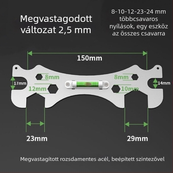 Univerzális zuhanykulcs fürdőszobai telepítéshez – rozsdamentes acél, fényes felület, súly 0,15 kg, hatszögletes fej