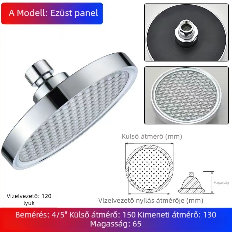 Felsőspray zuhanyfej, ABS, permetezés és eső funkcióval, 1,6 MPa, 0–100°C, kézi szerelés