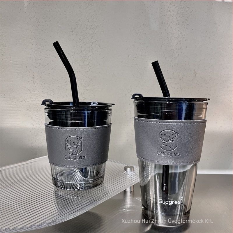 Kétszeres falú üvegpohár szívószállal, koreai stílus, szivárgásmentes zárás