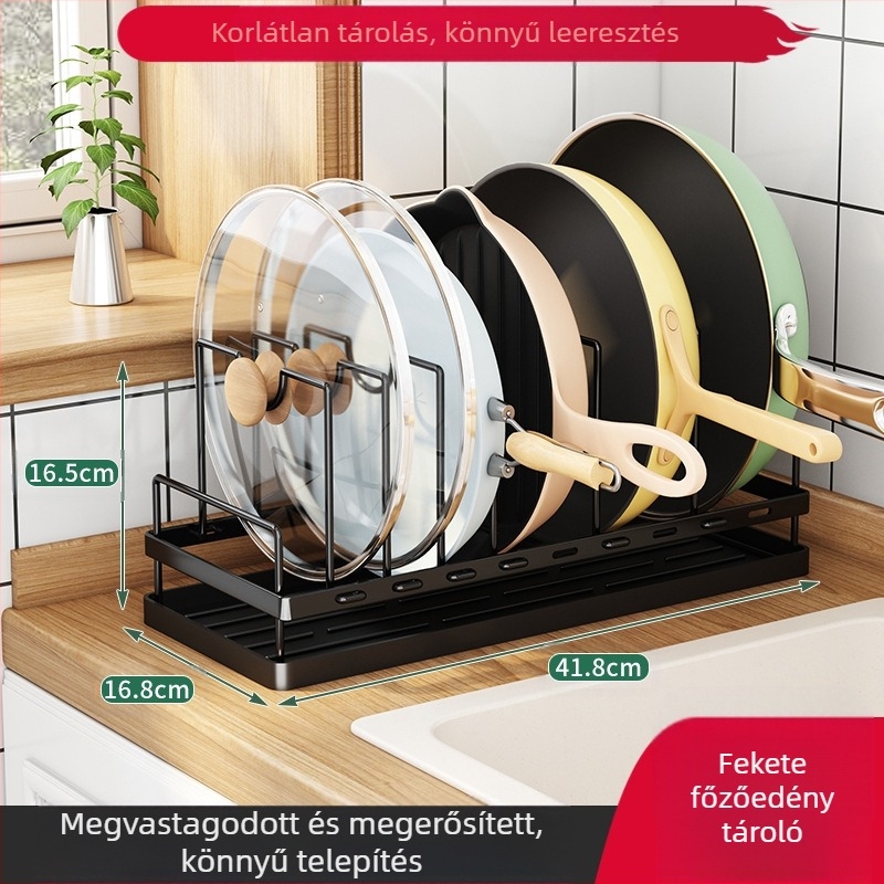 HC Konyhai lefolyó állvány fedők és serpenyők tárolására – összecsukható, többfunkciós, mozgatható, víztartó tálcával