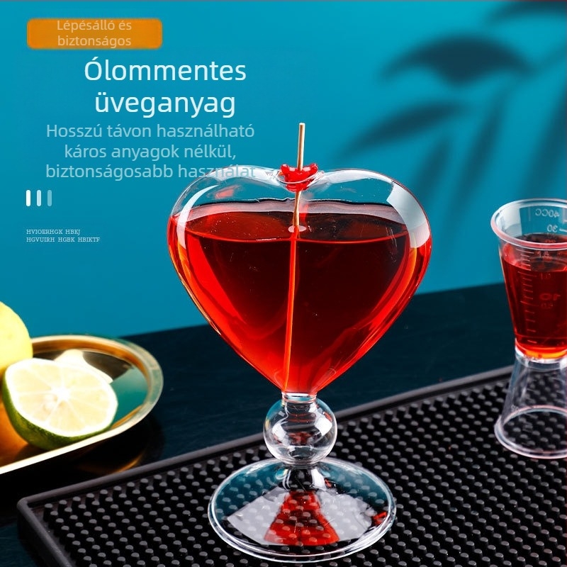 Two Bar szív alakú üvegpohár koktél, egyszerű üveg, japán stílus, logó nyomtatva, boros pohár
