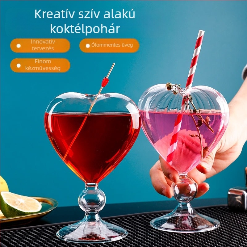 Two Bar szív alakú üvegpohár koktél, egyszerű üveg, japán stílus, logó nyomtatva, boros pohár
