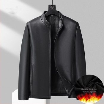 Plusz méretű férfi PU bőrdzseki fleece-béléssel, vastag, ősz 2024, proteín bőr technológia, retro Old Money stílus, klasszikus bőrdzseki