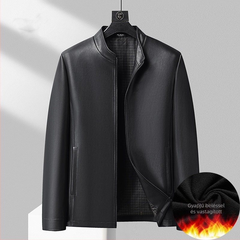 Plusz méretű férfi PU bőrdzseki fleece-béléssel, vastag, ősz 2024, proteín bőr technológia, retro Old Money stílus, klasszikus bőrdzseki