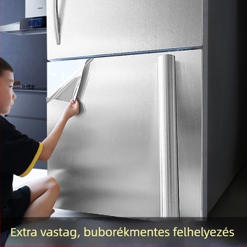 Öntapadós hűtőszekrény matrica rozsdamentes acél felületre, dupla ajtós hűtőkhöz, színváltó ezüst metál felület