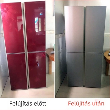 Öntapadós hűtőszekrény matrica rozsdamentes acél felületre, dupla ajtós hűtőkhöz, színváltó ezüst metál felület