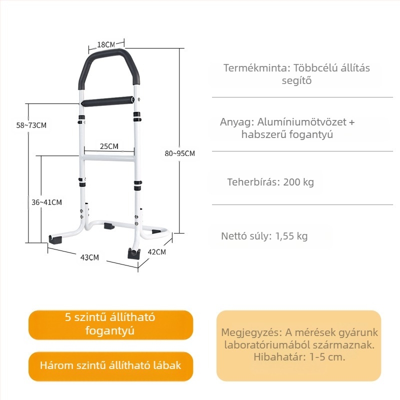 Idősek felkelését segítő ágy melletti kapaszkodó WC-hez — fúrás nélküli szerelés, alumíniumötvözet, modell YC1226