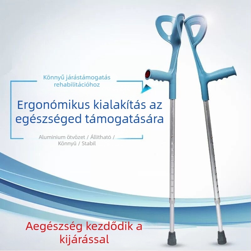 Alumíniumötvözetből készült könyökmankó, egykaros kivitel, csúszásmentes, állítható és meghosszabbítható, modell ZG01