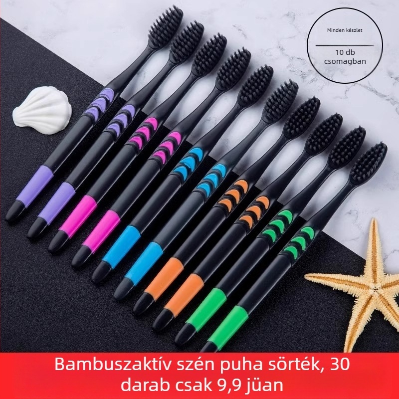 Bambusz-szén fogkefe felnőtteknek, ultra vékony puha sörték, egyenként csomagolt, 30 darabos csomag