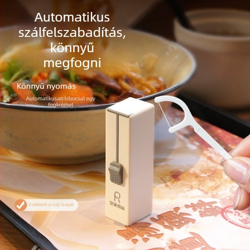 Hordozható fogselyem-doboz automatikus kiemeléssel, nyomógombos típusú egyszer használatos fogselyem pálcák, 80–100 darab