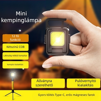 Többfunkciós hordozható COB mini kulcstartó lámpa Type-C töltéssel, és alumínium-plasztikus test, polimer akkumulátor, COB fényforrás, kempingezéshez és kültéri használatra