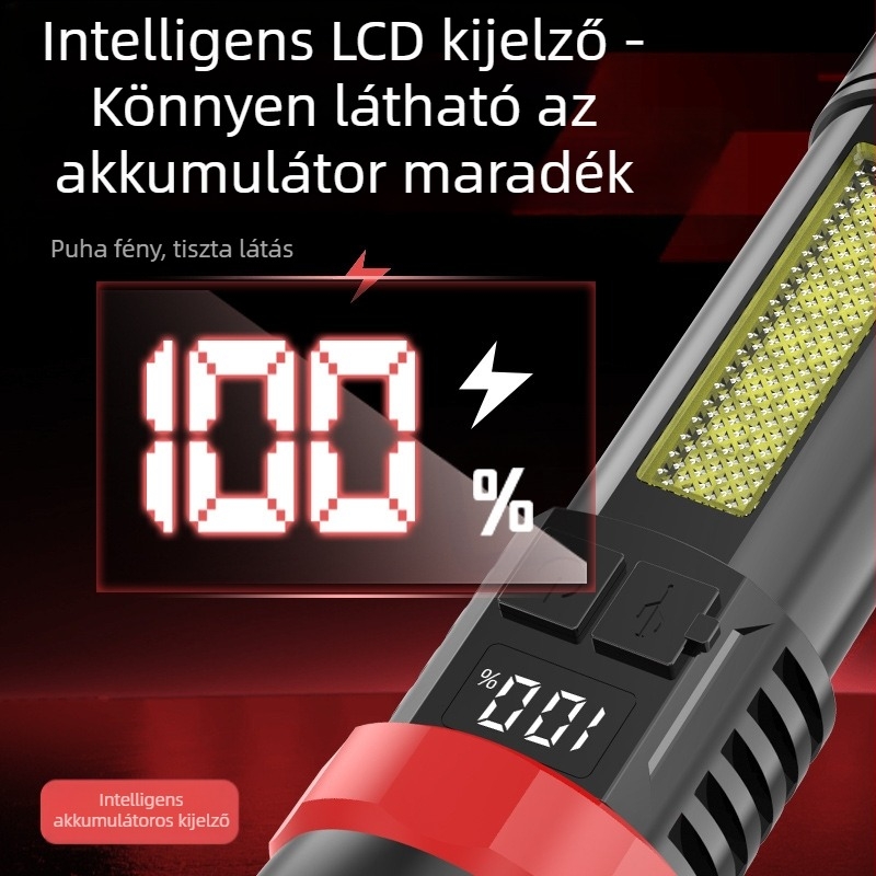 Lézeres elemlámpa USB töltéssel, digitális kijelző, 5W, hatótáv 100–200 m