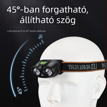 USB-töltésű fejlámpa XPG LED-del, hordozható, 100–200 m fényhatótáv, beépített 400 mAh 14500 Li-ion akkumulátor, kézi nyomásos energia-termelés