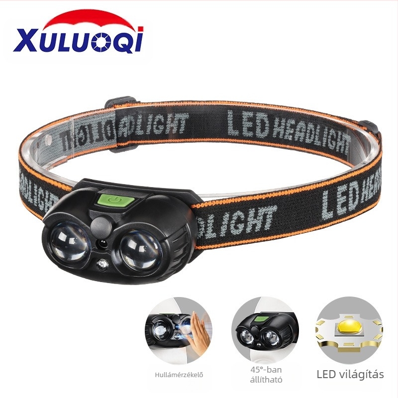 USB-töltésű fejlámpa XPG LED-del, hordozható, 100–200 m fényhatótáv, beépített 400 mAh 14500 Li-ion akkumulátor, kézi nyomásos energia-termelés
