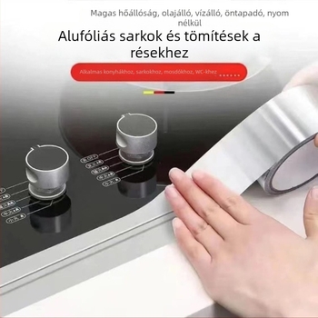 Konyhai alumíniumfólia ragasztószalag, vízálló és olajálló, penészmentes, nagy tapadóerő, hordozó: alumíniumfólia, vastagság 0,07 mm, víz alapú ragasztó, hosszú távú hőállóság 80°C, rövid távú 120°C