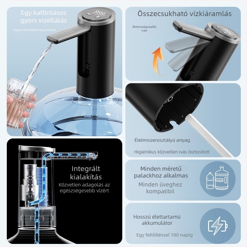Mini újratölthető vízpumpa adagoló palackozott vízhez, modell AH-068, érintéses működés, 8W, 3.7V
